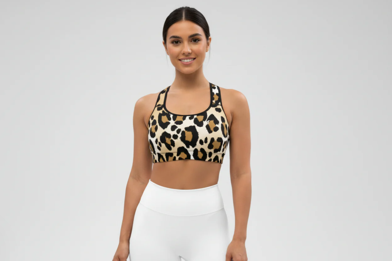 GymBumUK Big Cat Print Padded Sports Bra